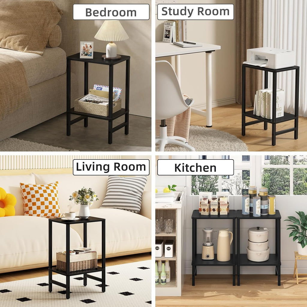 YUFAM Side Table End Table Tall Night Stand 2-Tier for Living Room Bedroom Bathroom Office Furniture Black