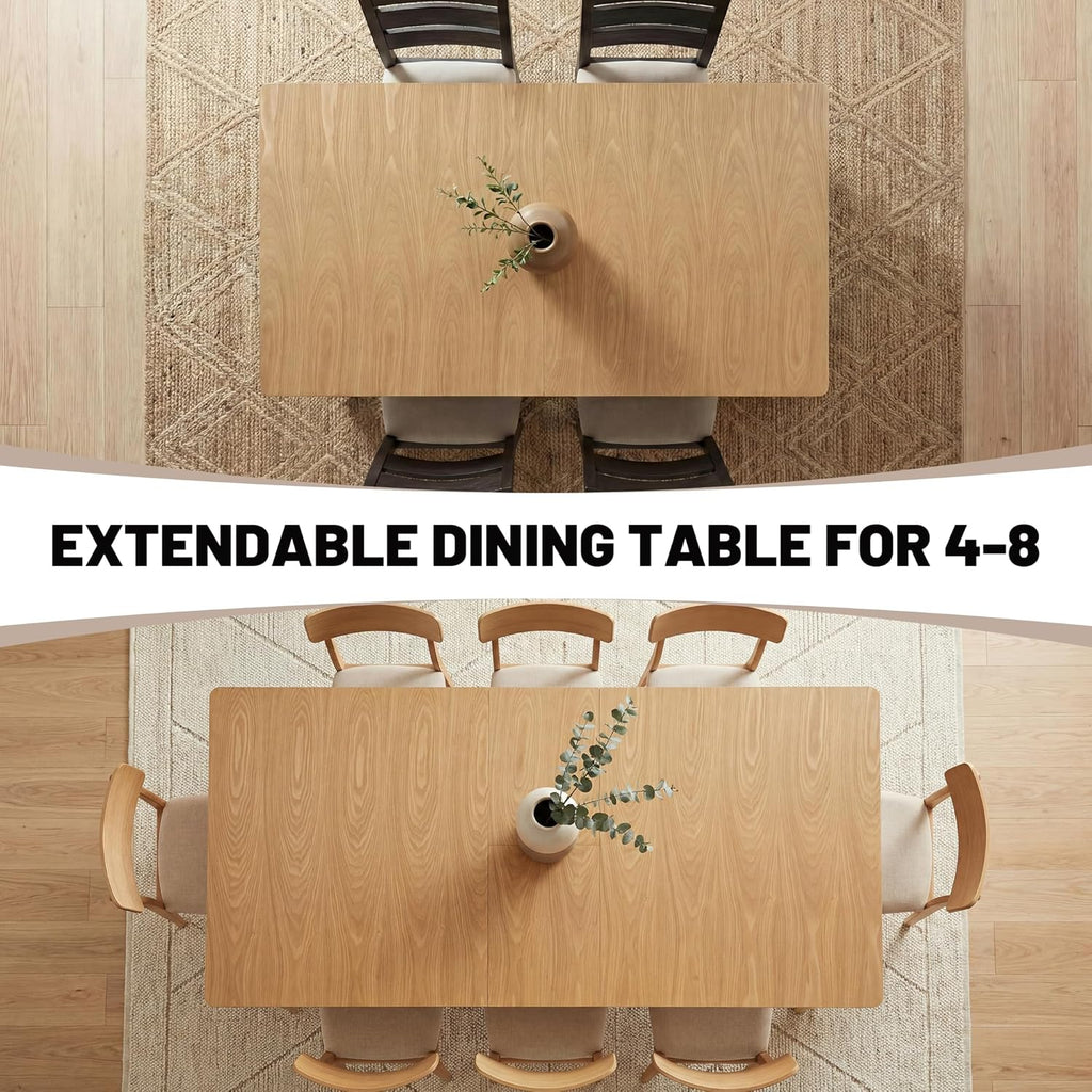 HNY Extendable Wood Dining Table for 4-8, 71" Inch Modern Rectangular Kitchen Tables with Wooden Base Farmhouse Dinner Table for Dining Room, Living Room, Home, Natural Oak