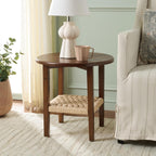 SAFAVIEH Home Collection - Rakoma Round End Table, Walnut Brown Accent Side Table with Woven Shelf (ACC2313A)
