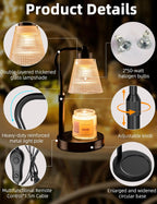 Candle Warmer Lamp for Jar Candles, Height Adjustable & Dimmable with 2/4/8H Timer, 2*50W Halogen Wax Melter Warmer for Home Office Décor, Flameless & Smokeless, Gift for Women Mom, Black-Clear/1 Pack