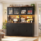 Unikito 71" Kitchen Pantry Cabinet with LED Light & Outlet, Microwave Stand | Black & Rustic, 63" Wide, DIY Pegboard Panel, Storage Drawers, Adjustable Shelves, Kitchen Buffet Hutch for Dining Room