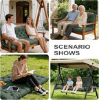 Porch Swing Cushions,Outdoor Cushions 3 Seater Replacement with Backrest, Waterproof Thickened Bench Cushion with Ties for Porch, Patio,Outdoor, Backyard and Garden (Dark Green 47 * 40 in)