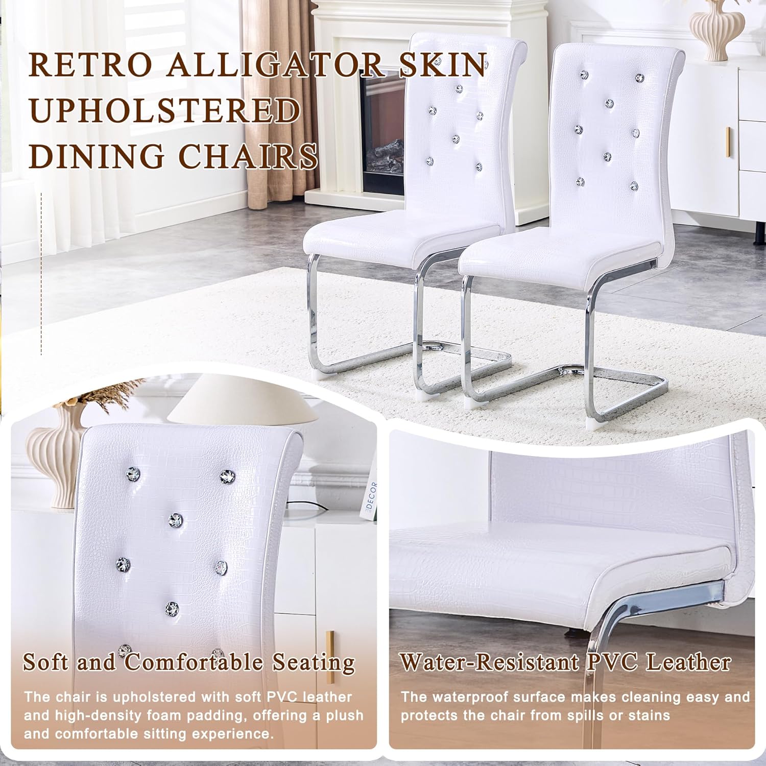 gopop Dining Chairs Set of 4｜Modern Kitchen Chair Set｜Faux Leather Cushion｜High Strength Metal Legs｜Ergonomic Backrest｜Perfect for Dining Room or Kitchen