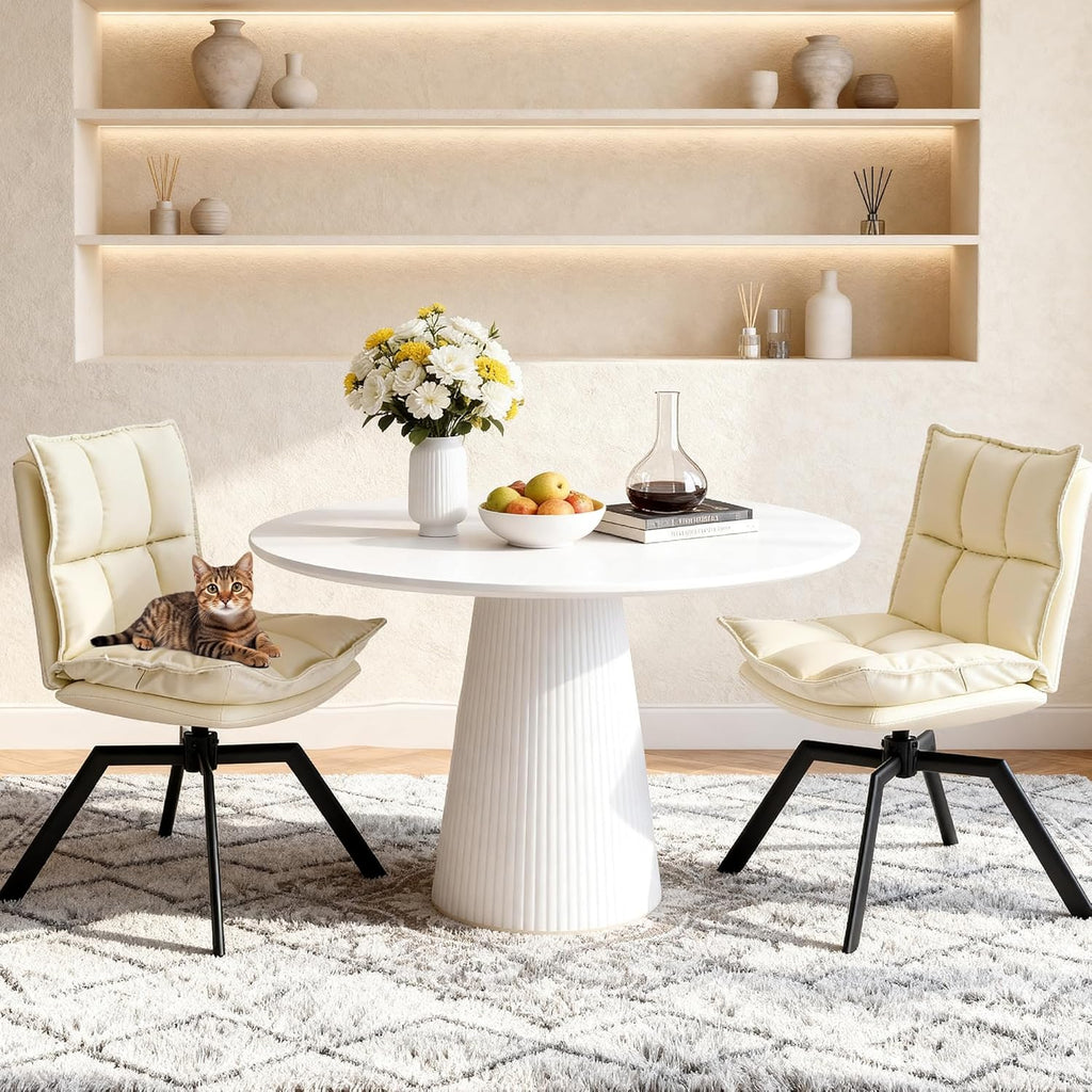KEEZY Swivel Dining Chairs Set of 2, 360°AUTO Swivel Cat Scratch Resistant Faux Leather Chair with Padded Seat, Sturdy Metal Legs for Dining Room & Living Room