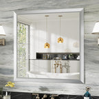 36x36 Inch Silver Bathroom Mirror for Wall, Thick Metal Framed Rectangle Mirrors for Over Sink, Bedroom, Living Room, Entryway, Anti-Rust, HD Tempered Glass