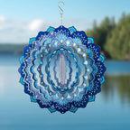 Wind Spinner Yard Art Garden Decor 3D Stainless Steel Metal Sculptures Kinetic Hanging Whirligigs Blue Mandala Decorations Backyard Outside Indoor Outdoor Patio Ornaments Clearance Windmill