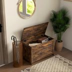 HOMCOM Storage Bench Cut-Out Handles 29.9" x 15.7" x 18.9" Rustic Brown | Storage Chest, 2 Safety Hinges, Modern Wooden Trunk, Living Room, Entryway