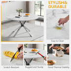 Modern Round Dining Table for 4 to 6, 47 inch Circle Dining Table with White Faux Marble Top & Silver Stainless Steel X Base, Round Dining Room Table for Kitchen Dining Room Small Space