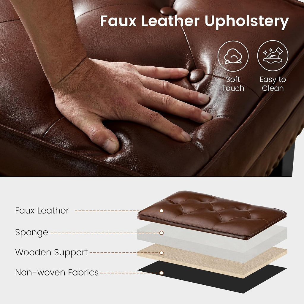 Glitzhome Faux Leather Foot Stool, Mid Century Modern Foot Stools Ottoman, Vintage Ottoman Tufted Square Vanity Seat, Coffee