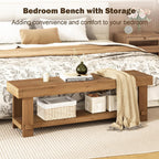 HOKYHOKY 51.2" Long Solid Wood Bench Farmhouse Entryway Bench, End of Bed Storage Benches Narrow Seat Accent Benches for Indoor, Entryway, Dining Room, Living Room, Bedroom and Hallway, Natural