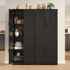 IDEALHOUSE 60" Tall Pantry Cabinet | Kitchen Storage Cabinet with 2 Doors & Adjustable Shelves, Wooden Cupboard for Bathroom，Dining Room, Living Room, Black