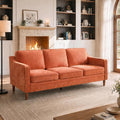 Kingfun 80" Chenille Sofa, 3 Seater Couch, Mid Century Modern Couches with Solid Wood Legs for Living Room & Bedroom, Orange