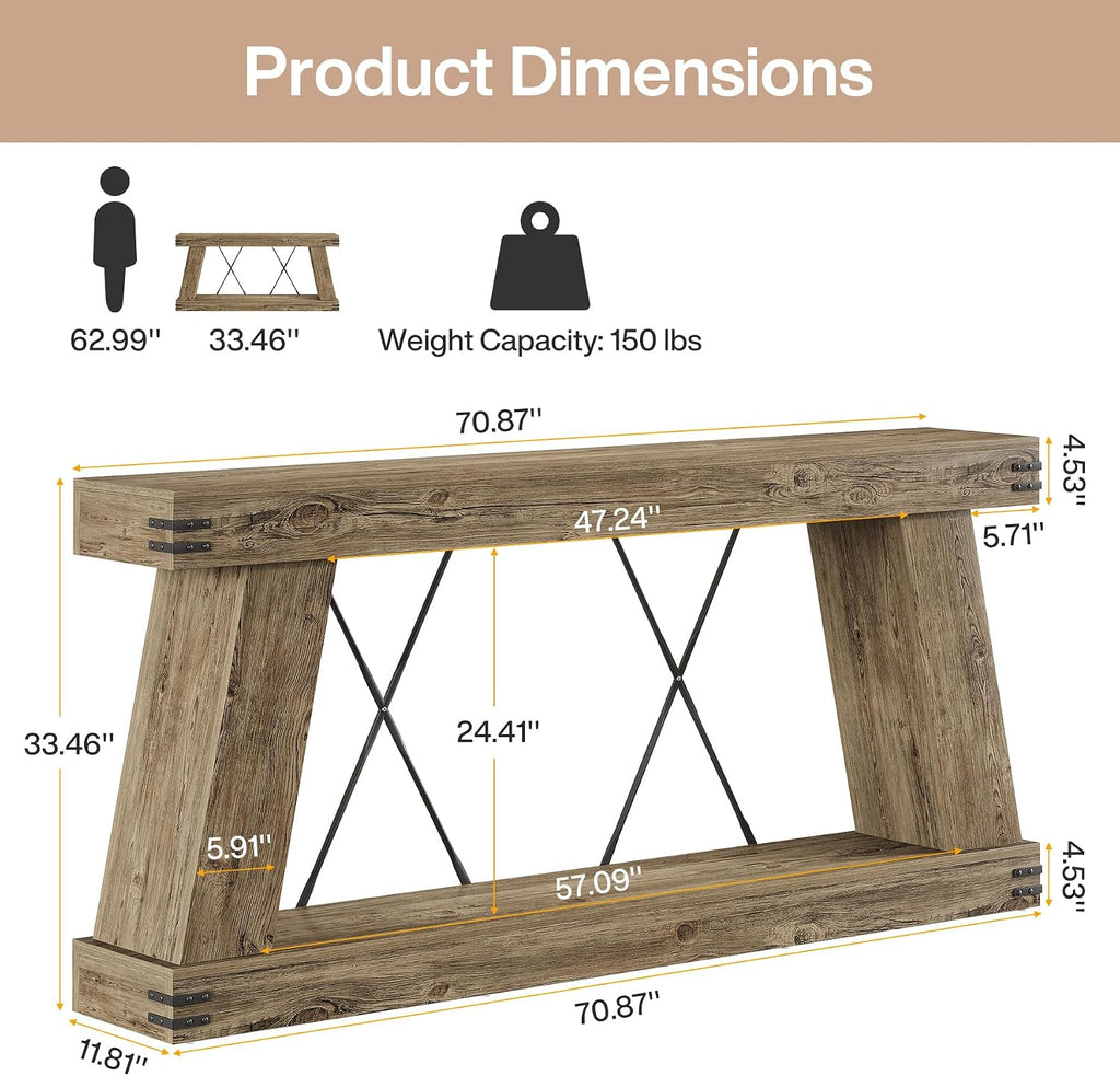 Tribesigns 70.87" Farmhouse Console Table with Storage (Light Brown Oak) | Narrow Sofa Table Behind Couch with Shelf, Rustic Entryway Table for Hallway, Living Room, Foyer, Entrance