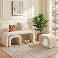 3-Piece Ottoman Bench Set, End of Bed Bench with 2 Foot Stools | 44" Teddy Padded U-Shaped Design, Wood Frame, 500LBS Weight Capacity, No Assembly Required, Entry Bench for Bedroom, Cream