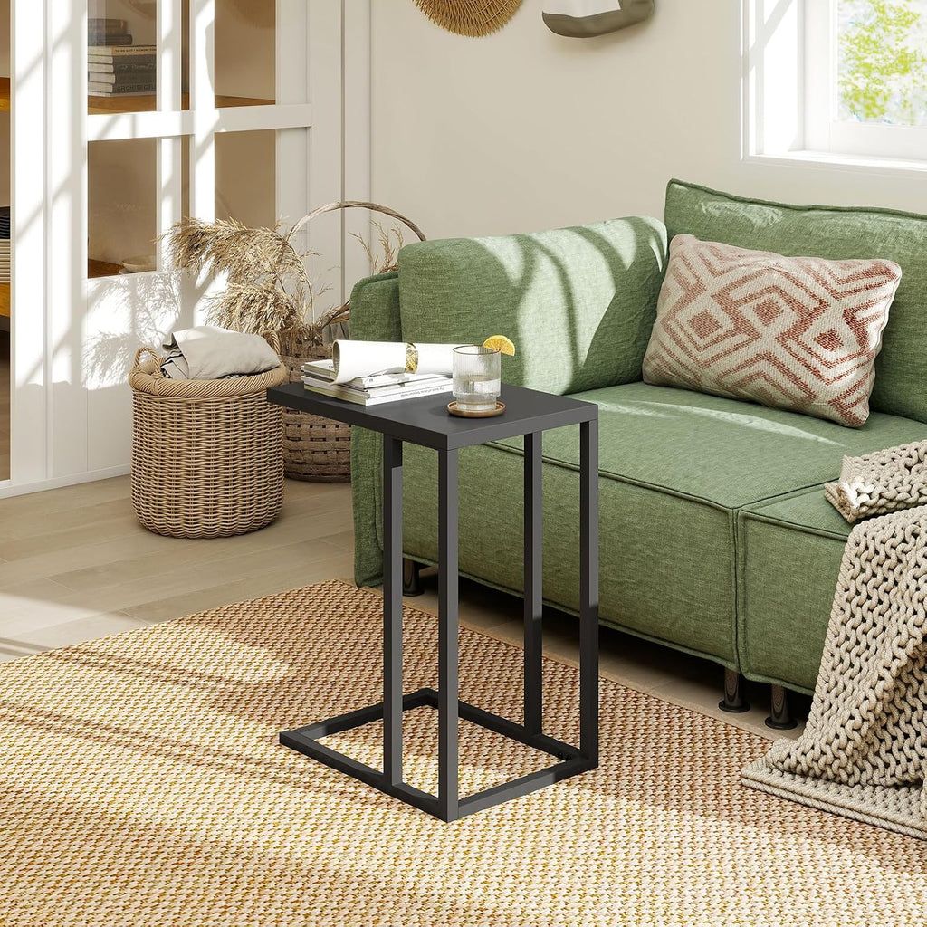 HAPPYGRILL C-Shaped Side Table with Metal Frame, Adjustable Foot Pads, Small Industrial End Table for Couch Sofa, Living Room Bedroom Office(1)