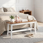 HOOBRO 39.3'' Bamboo Dining Bench, Farmhouse Kitchen Table Bench, Kitchen & Living Room Furniture, Easy to Assemble, Sturdy and Stable, Walnut and White WH03CD01G2