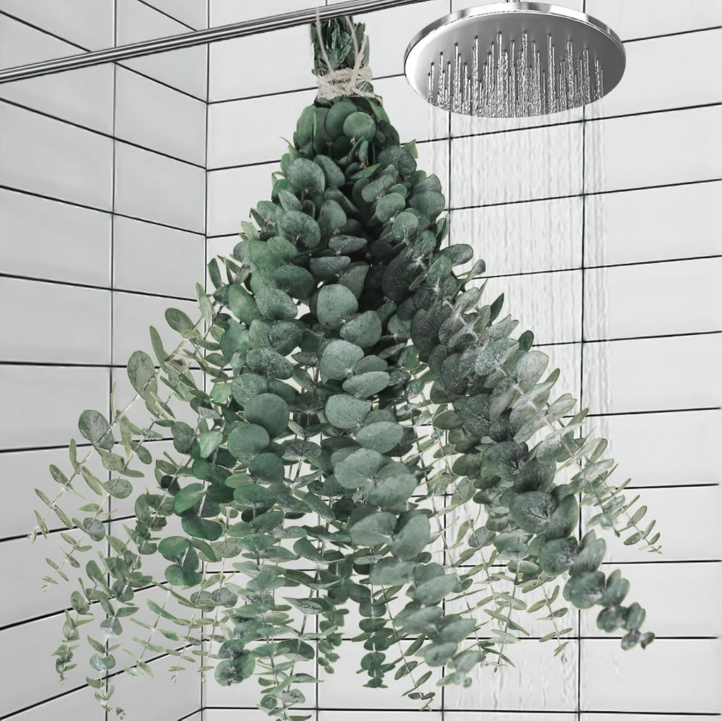 11 PCS Real Dried Eucalyptus Stem for Shower & Bathroom Decor - 17'' Large Natural Fresh Eucalyptus Leaves Hanging Plants, Shower Stuff Green Home Vase Decor, DIY
