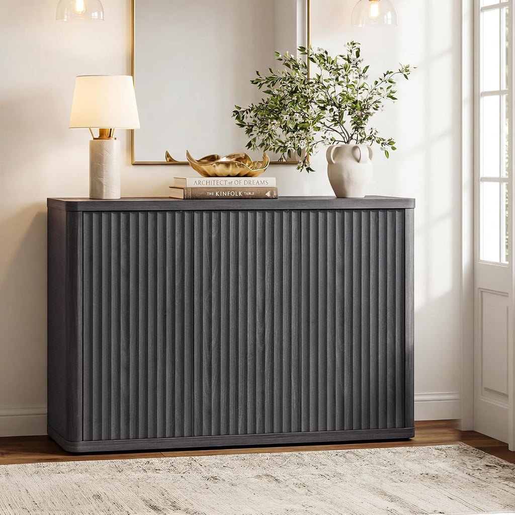 SICOTAS Buffet Cabinet with Storage Accent Sideboard with 3 Doors Modern 46.6" Wide Credenza Fluted Buffet Table Media Console Cabinet Entryway Cabinets for Living Room Kitchen Dining Room Hallway