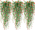 Artificial Hanging Flowers, 3 Pcs Fake Hanging Plants Artificial Vines for Outdoors, Fake Ivy Vine UV Resistant No Fade Faux Plants for Indoor Outside Garden Patio Yard Greenery Decoration (Orange)