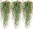 Artificial Hanging Flowers, 3 Pcs Fake Hanging Plants Artificial Vines for Outdoors, Fake Ivy Vine UV Resistant No Fade Faux Plants for Indoor Outside Garden Patio Yard Greenery Decoration (Orange)