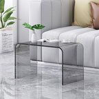 C Shaped Acrylic Side Table,Modern End Table for Sofa,Multipurpose Transparent Couch Tables Slides Under Couch for Living Room, Bedroom(12" L x 12" W x 25.5" H, Blue)