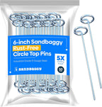 Sandbaggy 6-inch Circle Top Pins - Landscape Staples (Galvanized) - Garden Stakes for Landscaping, SOD - Heavy Duty Ground Stakes, Lawn Turf Spikes, Christmas Decorations, Weed Mats (50 Pins)