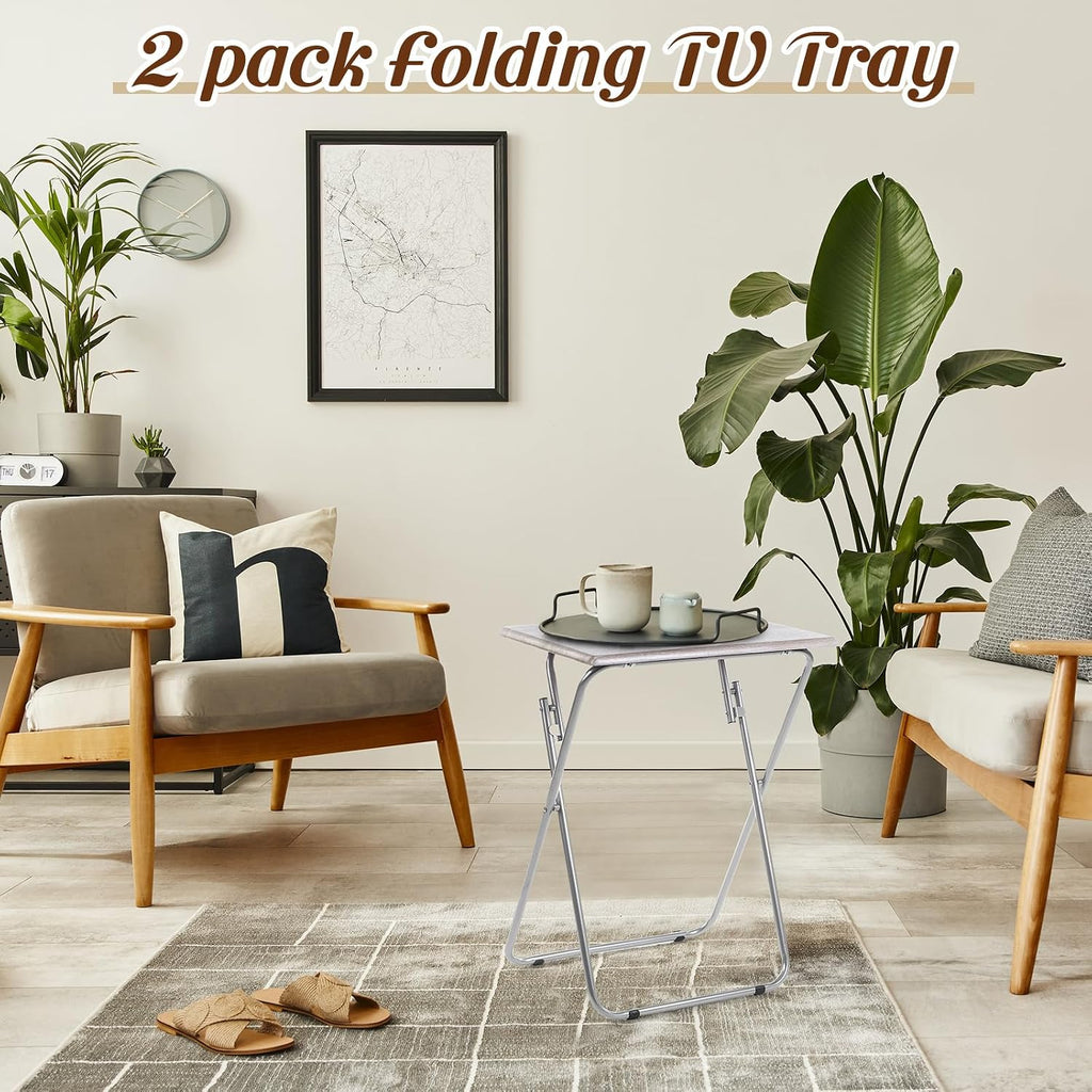 Geetery 2 Pack Folding TV Tray Tables No Assembly Required 18.9 x 15 x 26 in Dinner Table Foldable Snack End Table for Bed Couch Eating Living Room Bedroom (Light Brown)