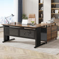 Tribesigns 63 Inch Executive Desk with Filing Cabinet, L Shaped Office Desk | Large Office Desk with File Drawer, L Shaped Desk with Storage, Computer Desk for Home Office, Easy Assembly, Brown and Black
