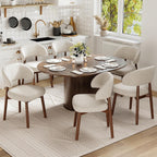 MALOL 47"-63" Extendable Round to Oval Dining Room Table Chairs Set for 4-8, Modern Wooden Kitchen Table and Chairs with Hidden Storage and Fluted Design for Dining Room/Small Space(Walnut and Beige)
