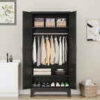 Metal Armoire Wardrobe Closet Storage Cabinet with Hanging Rod,71'' Metal Wardrobe Cabinet with 2 Doors and 2 Adjustable Shelves for Bedroom, Laundry Room, Cloak Room