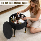 Round Ottoman with Storage,Soft Velvet Vanity Stool,Ottoman Coffee Table with Metal Legs,Foot Stool for Living Room Bedroom, Black