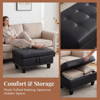28.5 Inch Storage Ottoman Bench with Hidden Storage, PU Leather Upholstered Foot Rest Stool, Tufted End of Bed Bench for Bedroom Living Room, Easy to Clean, Black