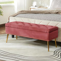 HULALA HOME Modern Velvet Storage Ottoman Bench with Gold Base & Nailhead Trim, Upholstered Bedroom Bench for End of Bed, Button-Tufted Footstool for Entryway Living Room Dining Room, Rosewood