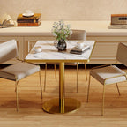 31.5'' Square Modern Dinning Table with Sintered Stone Tabletop, Golden Edge & Pedestal Base, Bistro Tulip Table for 2-4 Person for Dining Room/Cafe/Small Spaces/Restaurant (Snow Peak Marble)