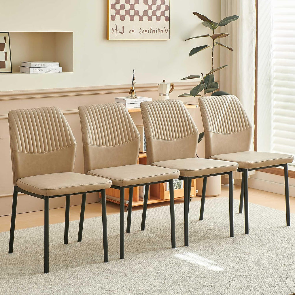 Comfortable Dining Chairs Set of 4 Upholstered Faux Leather Cushion Seat | Ergonomic Design, Easy Assembly, Stain Resistant Material - Beige