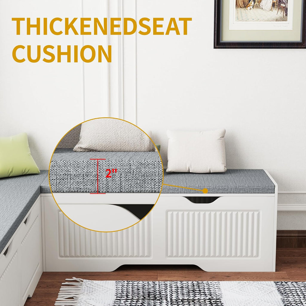 L Shaped Corner Shoe Storage Bench with Cushion, Kitchen Breakfast Nook Bench with Lift Top Hidden Storage, Wood Flip-Top Shoe Benches for Entryway Dining Room, Kitchen, Bedroom