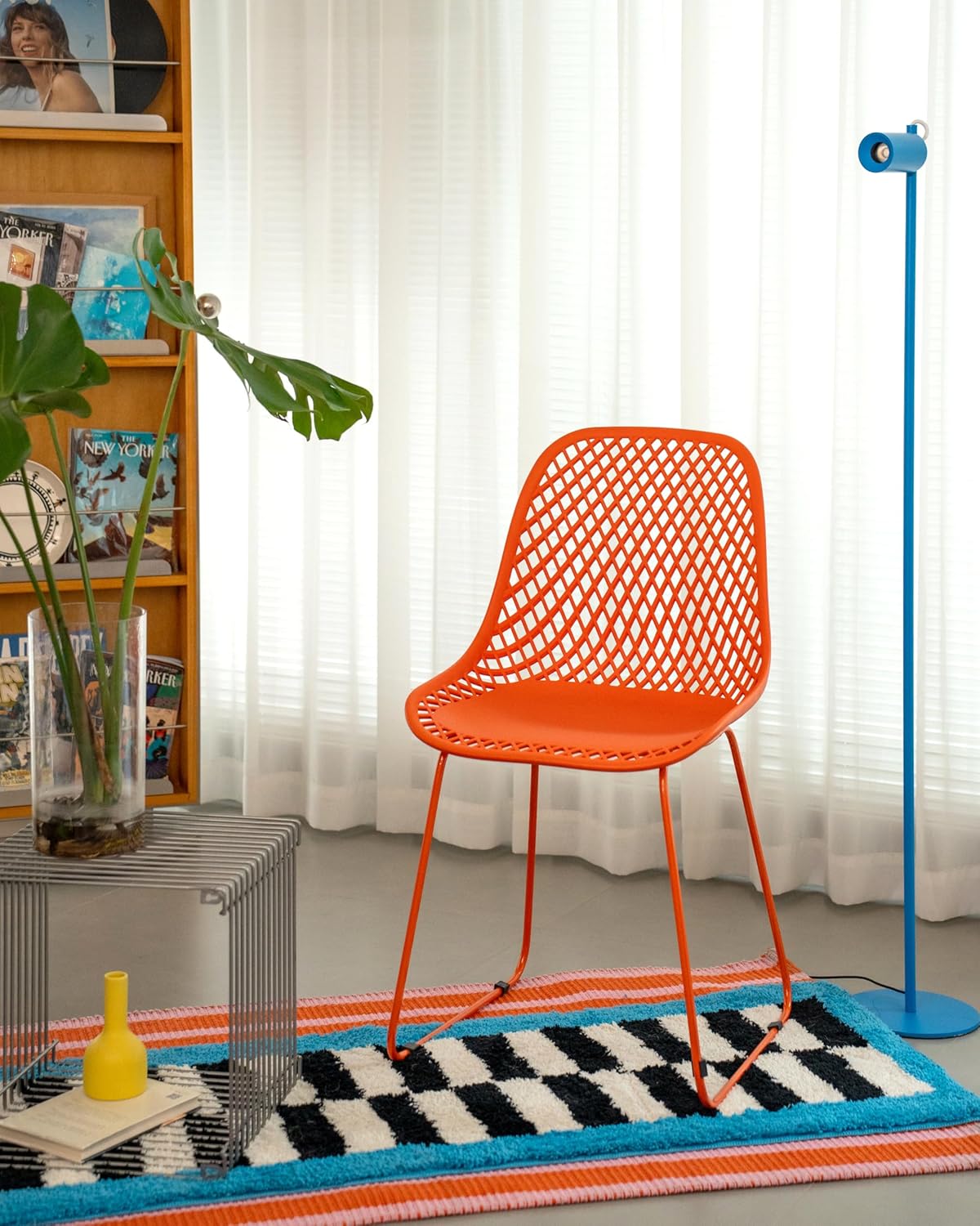 Modern Dining Chairs Set of 2, Stable Plastic Kitchen Chairs with Metal Sled Base for Dining Room (Blood Orange)