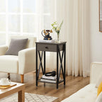 VECELO Tall Nightstand,27.6 inch Wooden End Table with Metal X-Frame,Side Table with Drawer and Storage Shelf for Living Room Bedroom Entryway Small Spaces