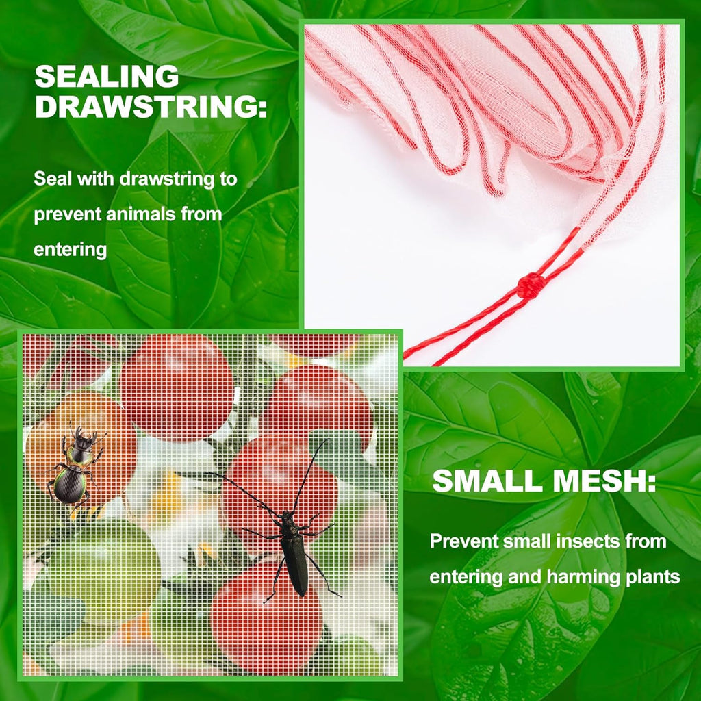 Insect Bird Barrier Mesh, Garden Netting Barrier, Bird Netting, Netting for Plant with Drawstring, 3.5 x 4.6 FT Tomato Protective Cover, Large Potted Fruit Protectors Cover for Blueberry Bushes
