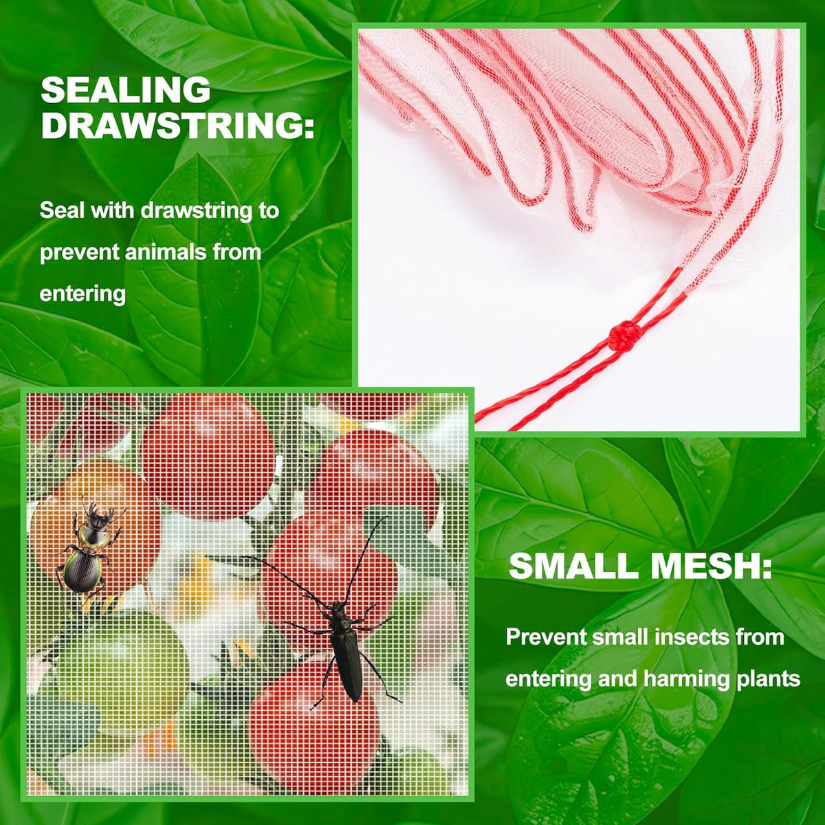 Insect Bird Barrier Mesh, Garden Netting Barrier, Bird Netting, Netting for Plant with Drawstring, 3.5 x 4.6 FT Tomato Protective Cover, Large Potted Fruit Protectors Cover for Blueberry Bushes