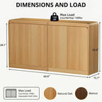 FURSUN 61" Modern Fluted Sideboard with Curved Design, 4-Door Buffet Cabinet with Adjustable Shelves, Large Wood Coffee Bar Station for Dining Room & Kitchen(Natural Oak)