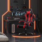 Yaheetech Gaming Chair with Massage Lumbar Pillow High Back Reclining Red | PU leather racing seat with thick foam padding, massaging lumbar cushion, headrest, and steady recline for all-day comfort.