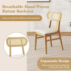 Giantex Wooden Dining Chairs Set of 2, Faux Leather Upholstered Kitchen Chairs w/Breathable Mesh Cane Backrest, Rubber Wood Frame, Padded Seat, Farmhouse Armless Dining Room Chair, Natural