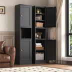 YAUWOH 2-Door Metal Storage Cabinet, Tall Slim Pantry Organizer with 3 Adjustable Shelves (120LBS/Shelf), Anti-Tipping Waterproof Cabinet for Bathroom/Kitchen/Home Office/Small Spaces, (1PC,Black)