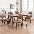 PU Leather Dining Chairs Set of 6, Mid Century Modern Dining Chairs with Stitching, Upholstered Kitchen & Dining Room Chairs with Curved Back and Black Metal Legs (Brown)