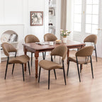 PU Leather Dining Chairs Set of 6, Mid Century Modern Dining Chairs with Stitching, Upholstered Kitchen & Dining Room Chairs with Curved Back and Black Metal Legs (Brown)