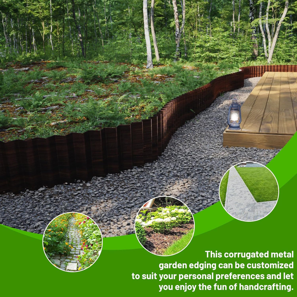 SnugNiture 3 Rolls Corrugated Metal Garden Edging,8" x 20' Landscape Edging Border,Sturdy Metal Lawn Edging for Landscaping, Garden,Flower Bed and Yard(Total 60 Ft)