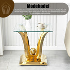 New Gold Glass Side Table, Luxury End Table with Mirror Finish Stainless Steel Base and Tempered Glass Top, Square Side Table for Living Room, Bedroom,Office