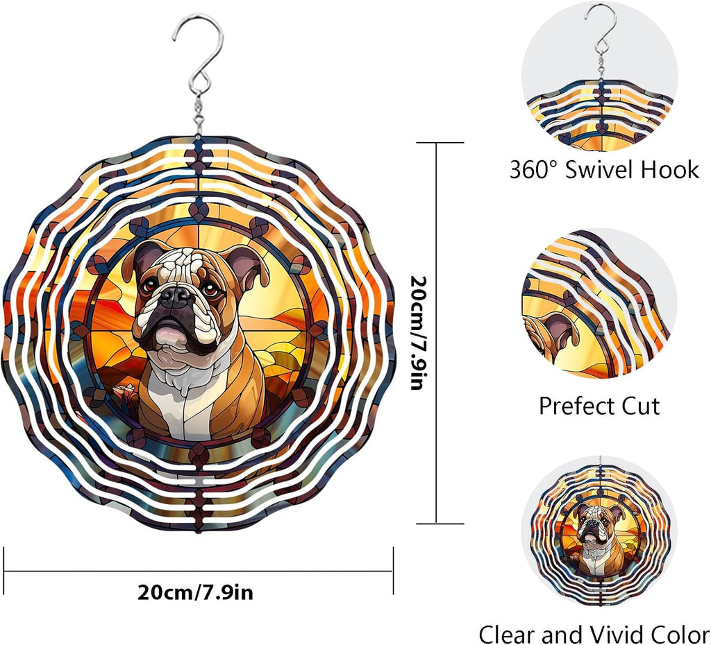 Bulldog Dog Wind Spinners Outdoor Dog Memorial Gifts, 3D Metal Kinetic Hanging Garden Wind Spinner, Spinner Decor, Wind Sculptures for Outdoor & Indoor, Window, Yard Decor (Bulldog 1)
