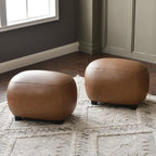 KINWELL 23" Wide Faux Leather Upholstered Ottoman Set of 2, Camel | Living Room Footrest with Soft Padded Seat, Mid-Century Modern Entryway Footstool for Bedroom, Entryway or Living Room
